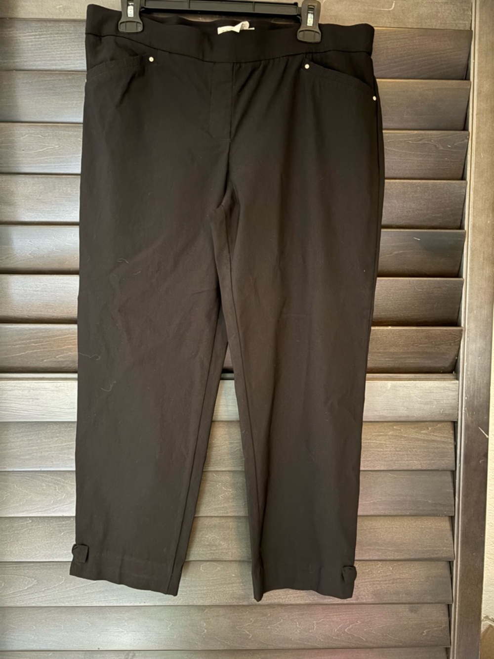 retrology pants Black Large Pull On Cropped Bow Detail Stretch Career Comfort